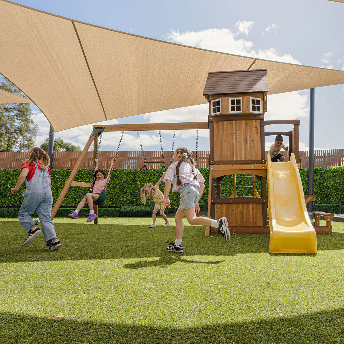 Lifespan Kids Meer Brook Swing Set, Monkey Bars & Play Centre with 2.2m Slide (Yellow)