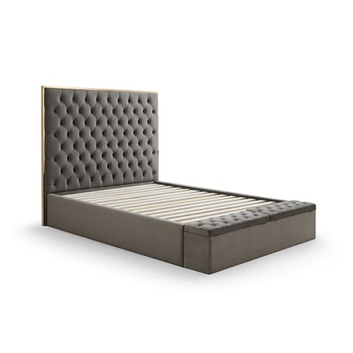 King Storage Bed Frame Fabric Upholstery Tufted Headboard