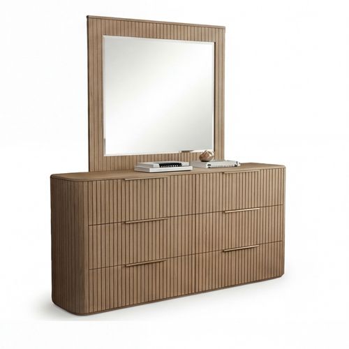 Solid Rubber Wood Dresser with Mirror in Oak colour