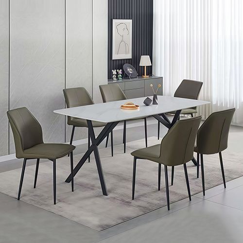 Dining Set Sintered Stone Table Faux Leather chairs