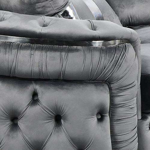 3 Seater Sofa Grey Velvet Fabric Solid Wood construction Silver Stainless Steel Trim