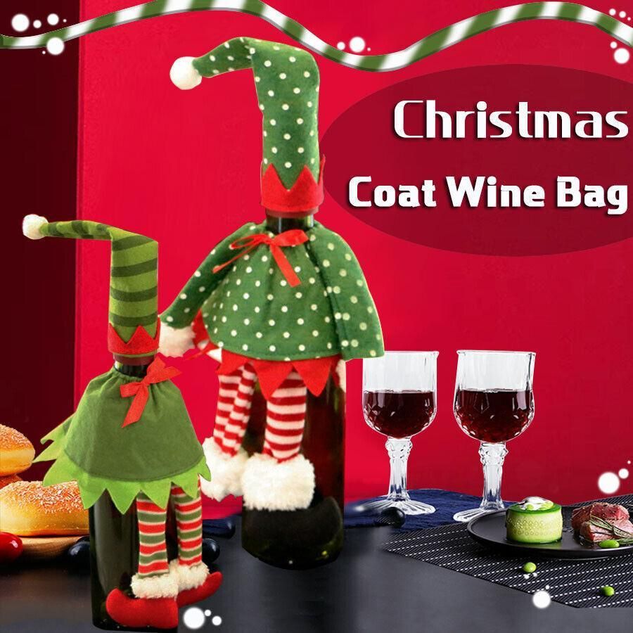 4X Christmas Bottle Covers Gift Holder Bags Red Wine Clothes Dot Decoration Bag