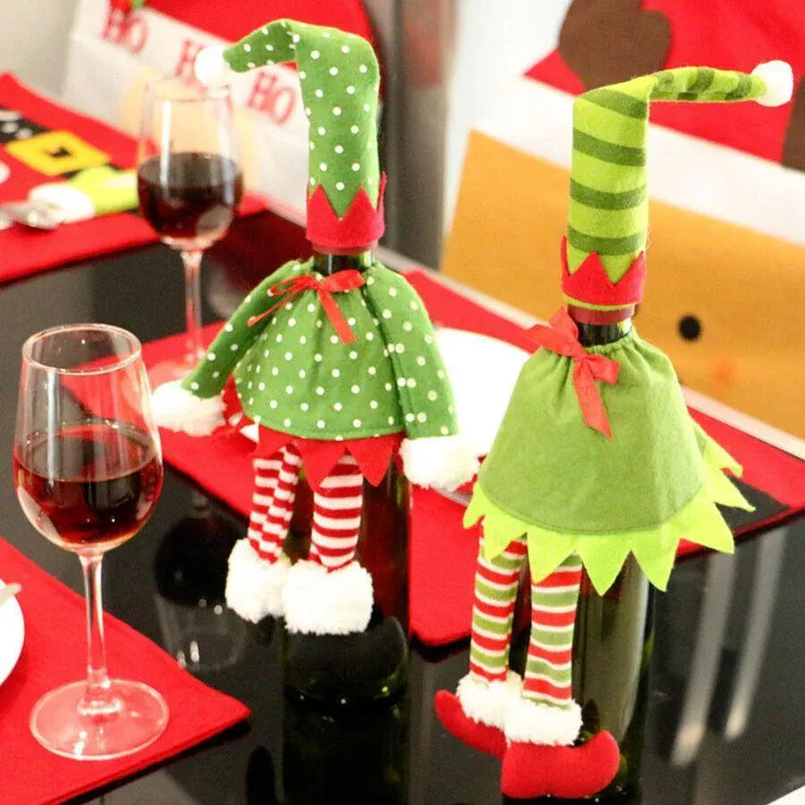 4X Christmas Bottle Covers Gift Holder Bags Red Wine Clothes Dot Decoration Bag
