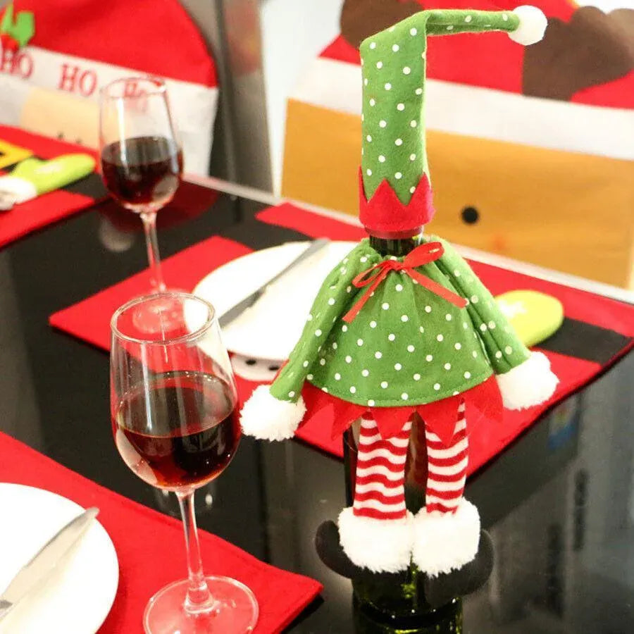 4X Christmas Bottle Covers Gift Holder Bags Red Wine Clothes Dot Decoration Bag
