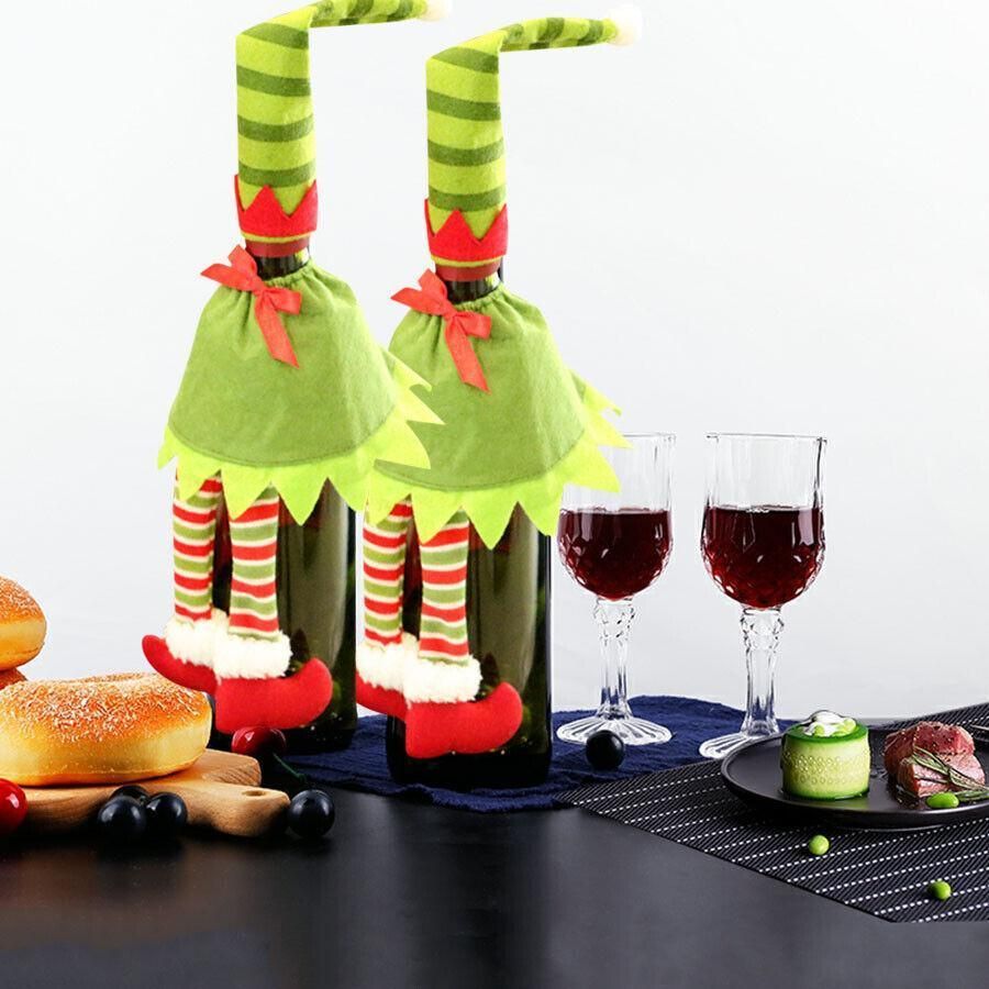 4X Christmas Bottle Covers Gift Holder Bags Red Wine Clothes Dot Decoration Bag