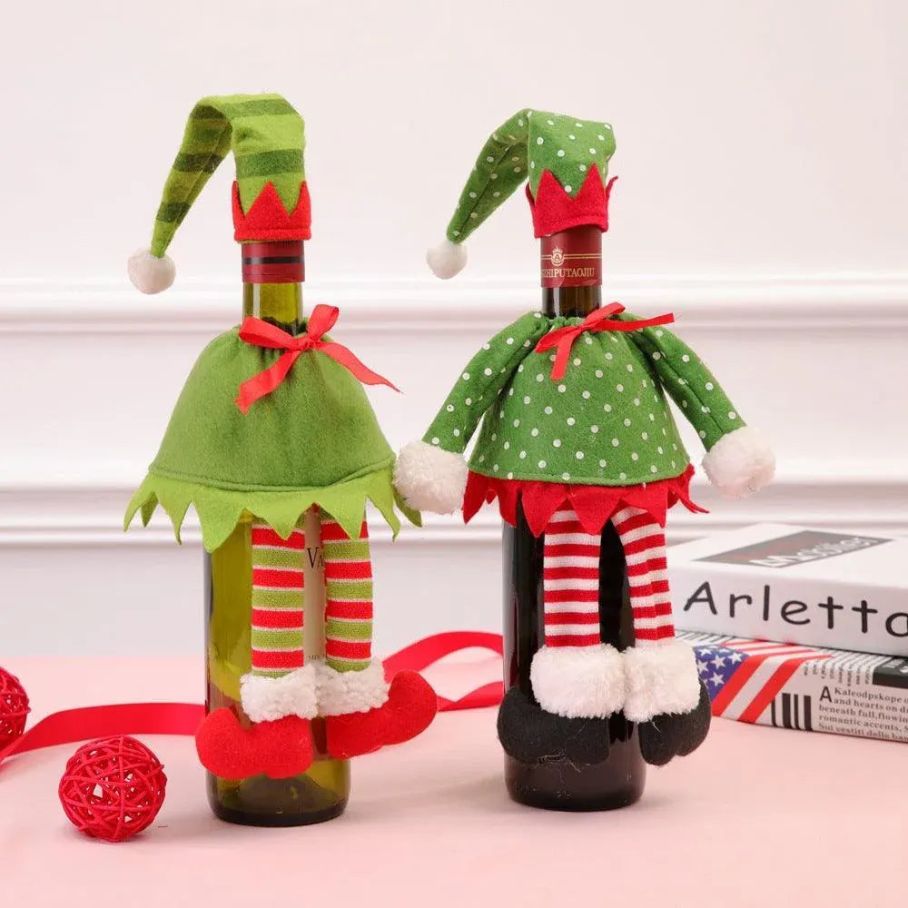 4X Christmas Bottle Covers Gift Holder Bags Red Wine Clothes Dot Decoration Bag