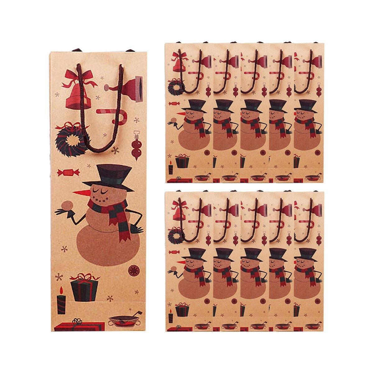 20PCS Christmas Wine Bottle Gift Bags Kraft Paper Red Wine Bag Holiday Set - Christmas Snowman