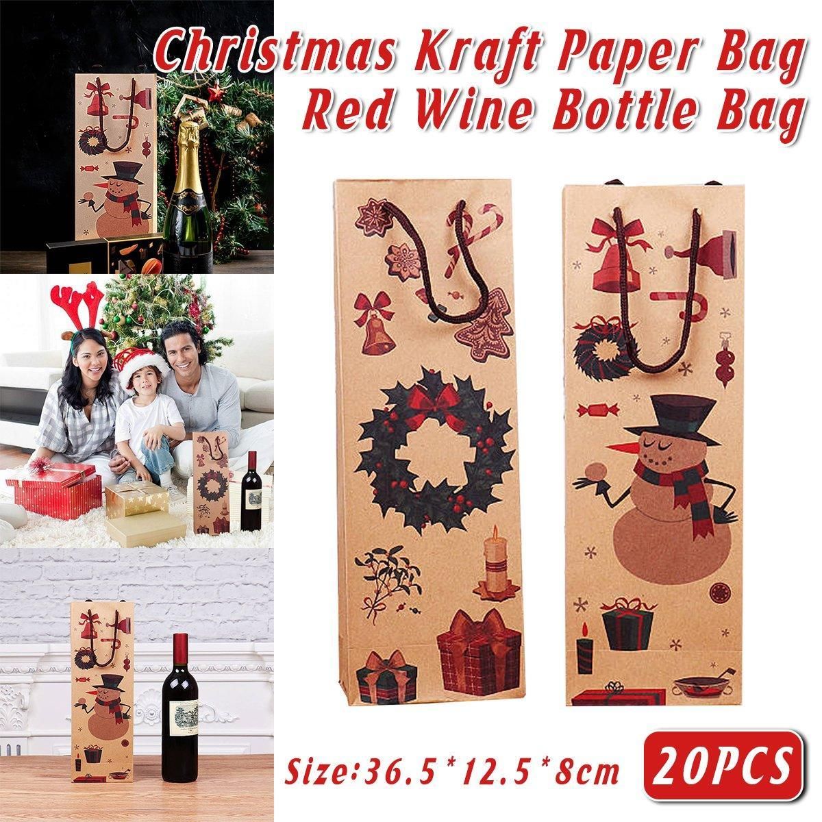 20PCS Christmas Wine Bottle Gift Bags Kraft Paper Red Wine Bag Holiday Set - Christmas Snowman