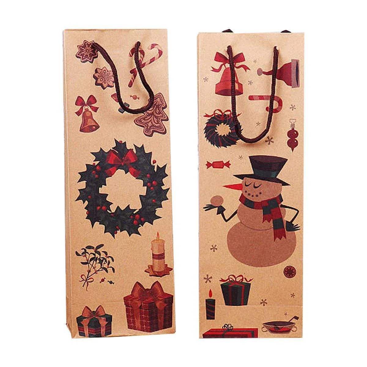 20PCS Christmas Wine Bottle Gift Bags Kraft Paper Red Wine Bag Holiday Set - Christmas Snowman
