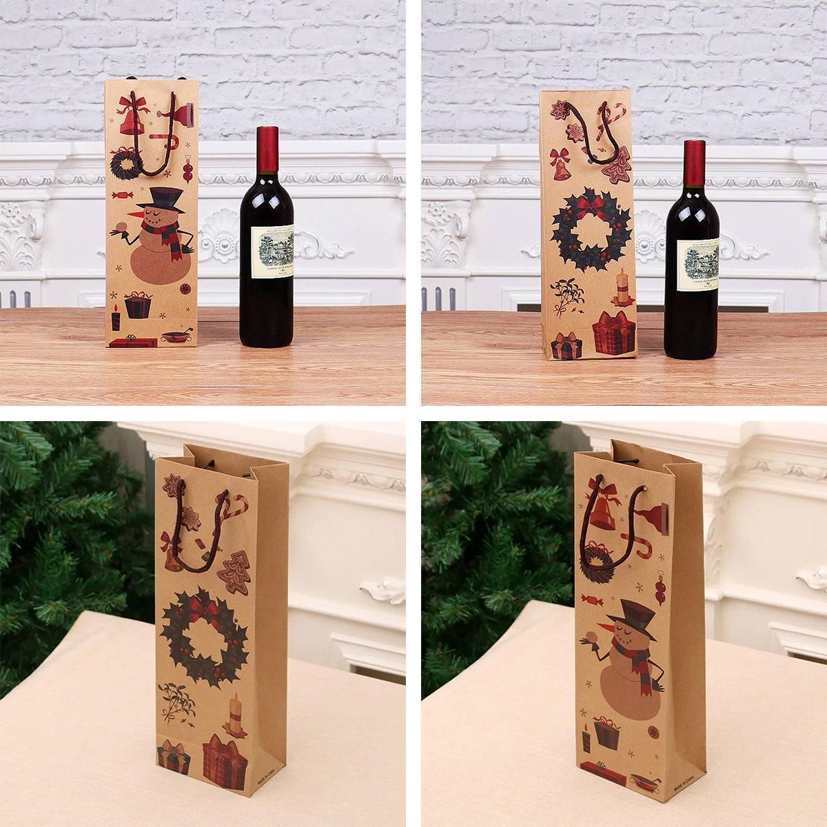 20PCS Christmas Wine Bottle Gift Bags Kraft Paper Red Wine Bag Holiday Set - Christmas Snowman