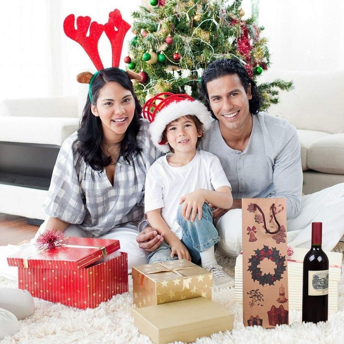 20PCS Christmas Wine Bottle Gift Bags Kraft Paper Red Wine Bag Holiday Set - Christmas Snowman