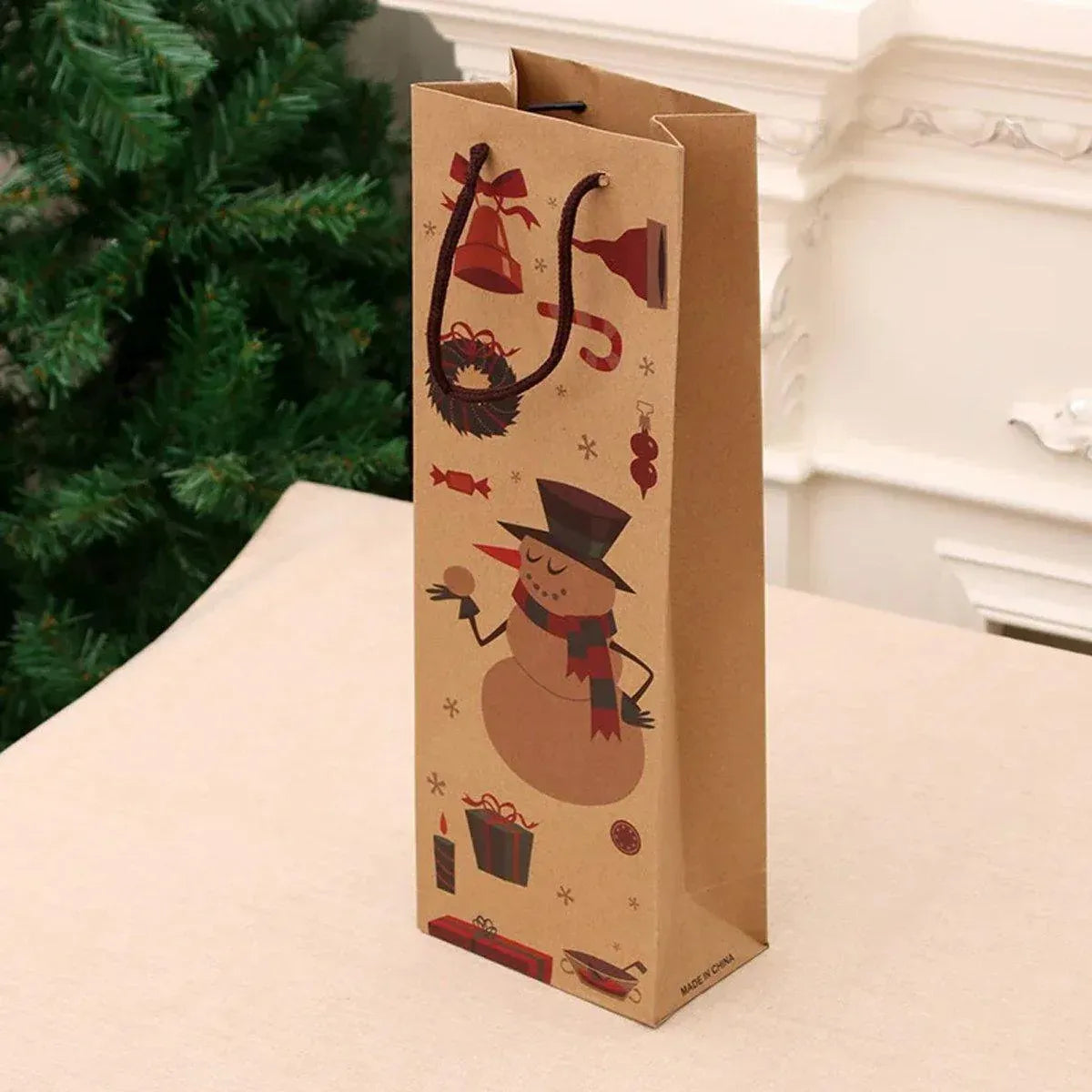20PCS Christmas Wine Bottle Gift Bags Kraft Paper Red Wine Bag Holiday Set - Christmas Snowman