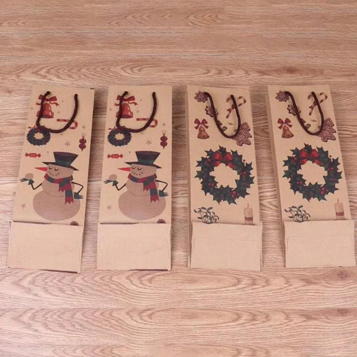 20PCS Christmas Wine Bottle Gift Bags Kraft Paper Red Wine Bag Holiday Set - Christmas Snowman