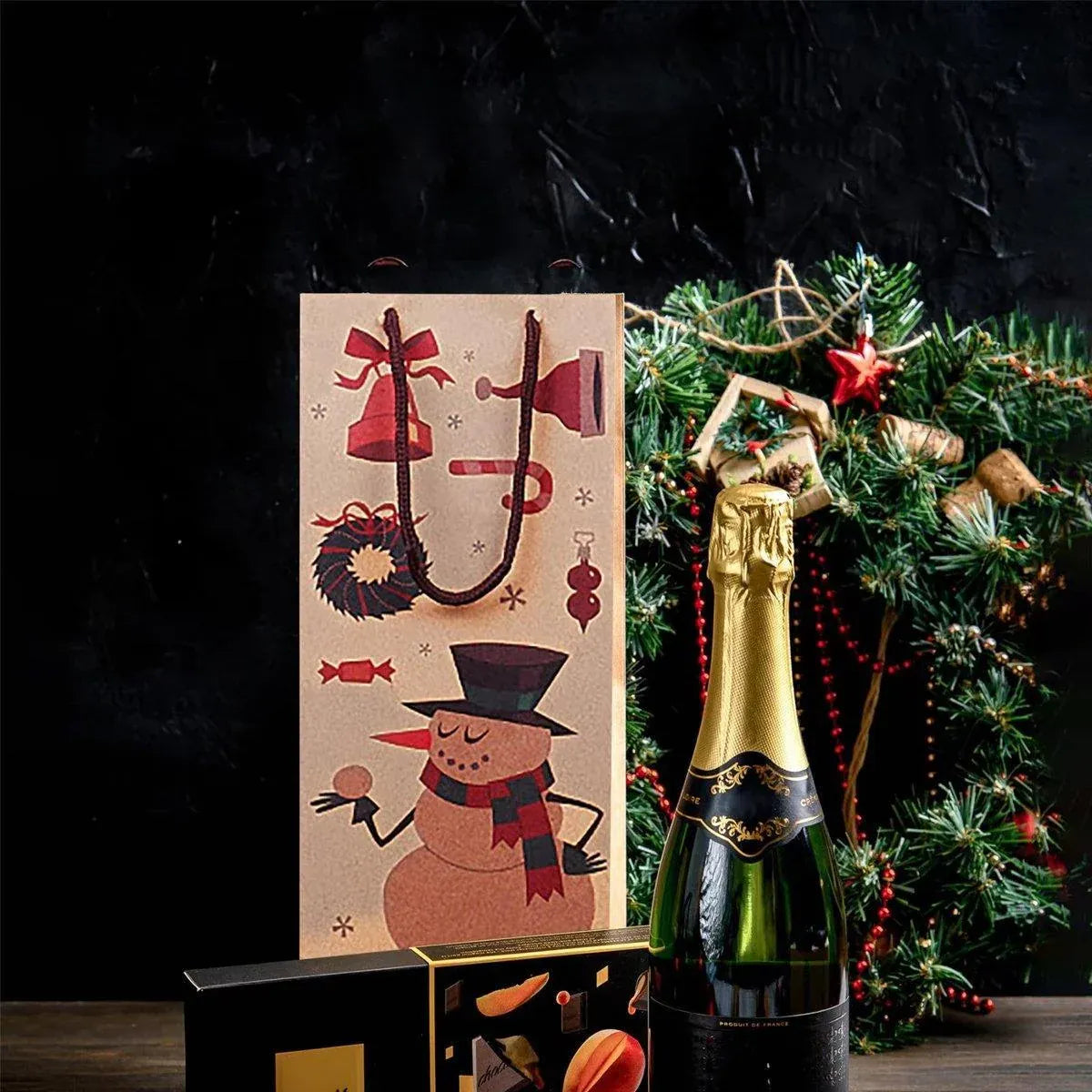 20PCS Christmas Wine Bottle Gift Bags Kraft Paper Red Wine Bag Holiday Set - Christmas Wreath