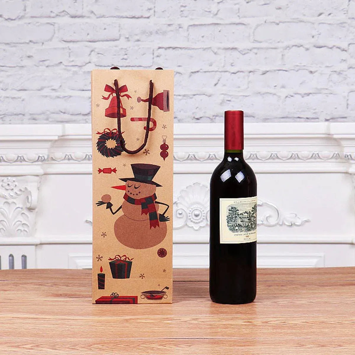 20PCS Christmas Wine Bottle Gift Bags Kraft Paper Red Wine Bag Holiday Set - Christmas Wreath