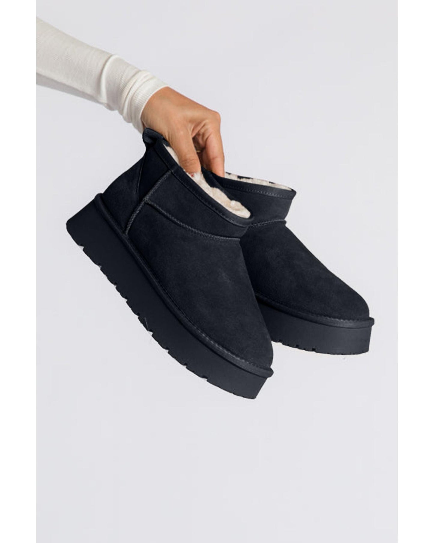 Black Faux Fur Lined Suede Ankle Snow Boots - 42 EU