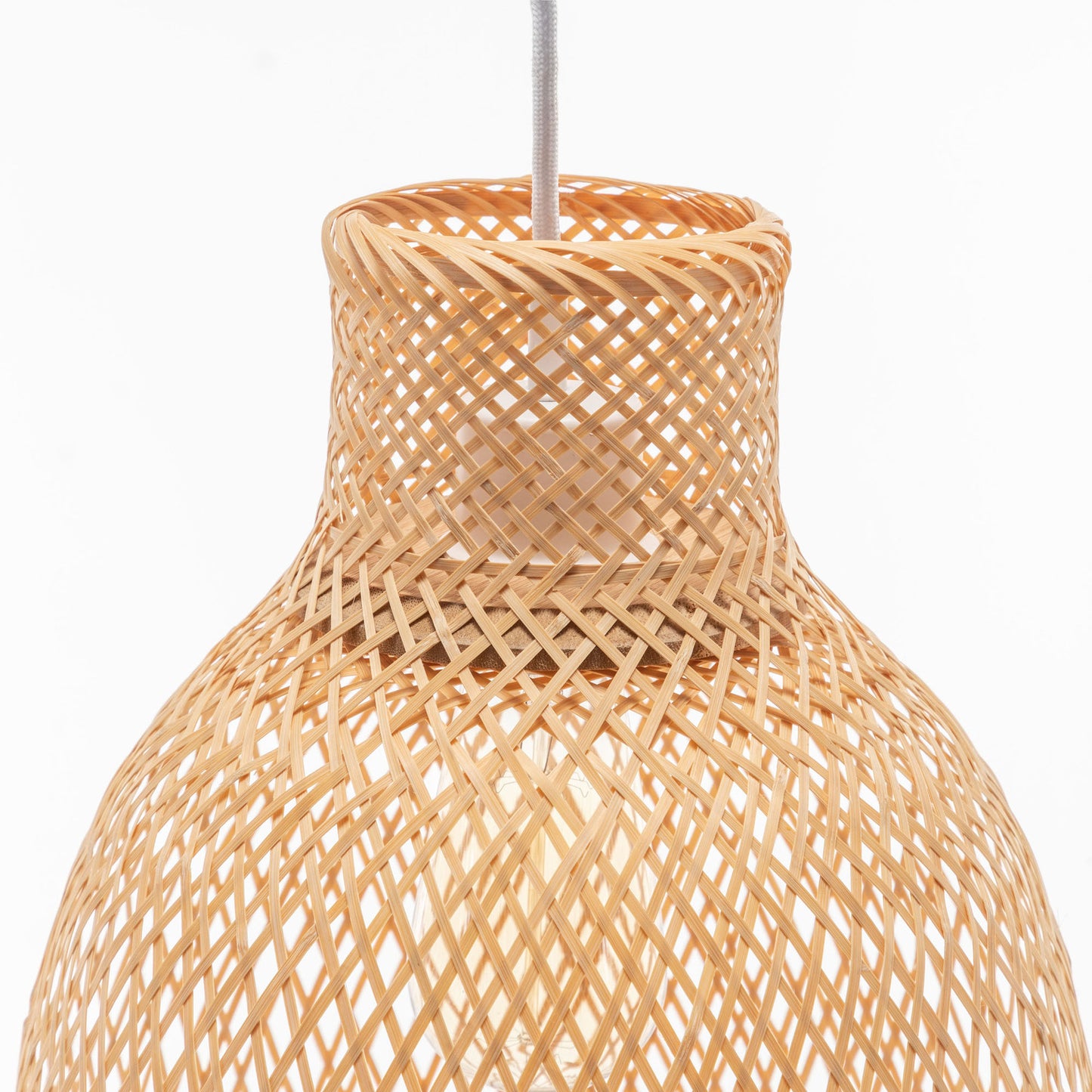 Natural Woven Bamboo Cone Lamp Hanging Light Bell Shade Boho Tropical