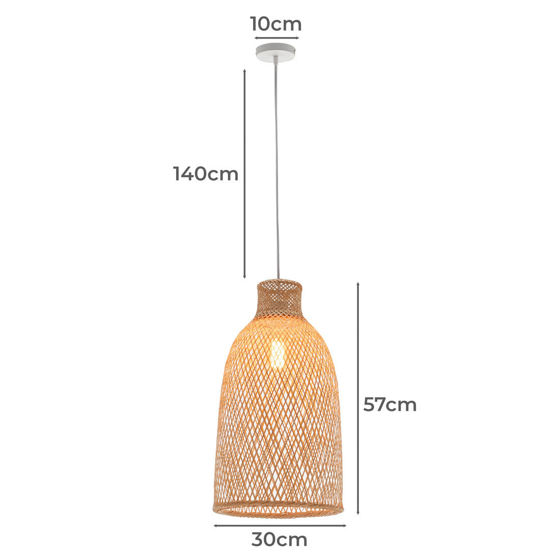 Natural Woven Bamboo Cone Lamp Hanging Light Bell Shade Boho Tropical