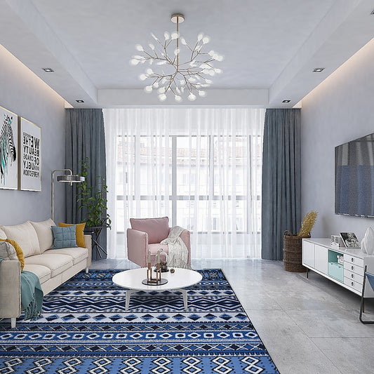 200x300cm Large Floor Blue Ethnic Rug – Modern Area Carpet for Bedroom & Lounge