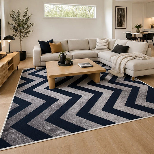 Large Floor Rug – 200x300cm Blue Rug (Chevron Stripes Style)