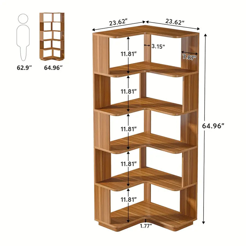 NNETMLT 64.9 Inch Tall 6 Tier Industrial Corner Bookshelf