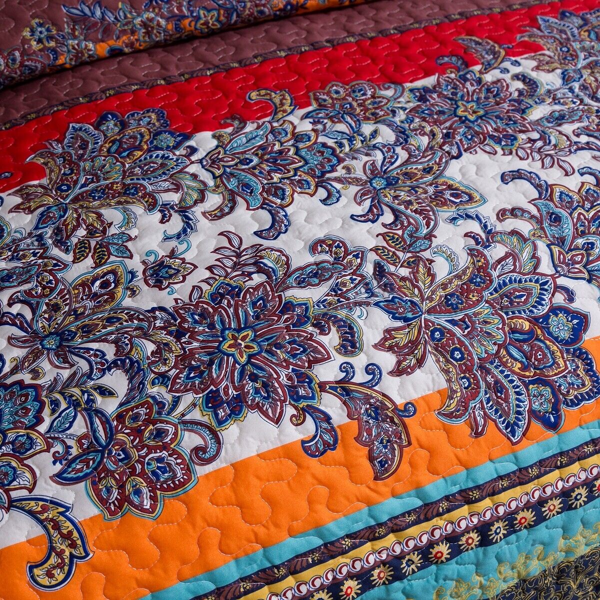 Rusty Boho floral Chic 3 Pc Bedspread & Pillow Cover Set