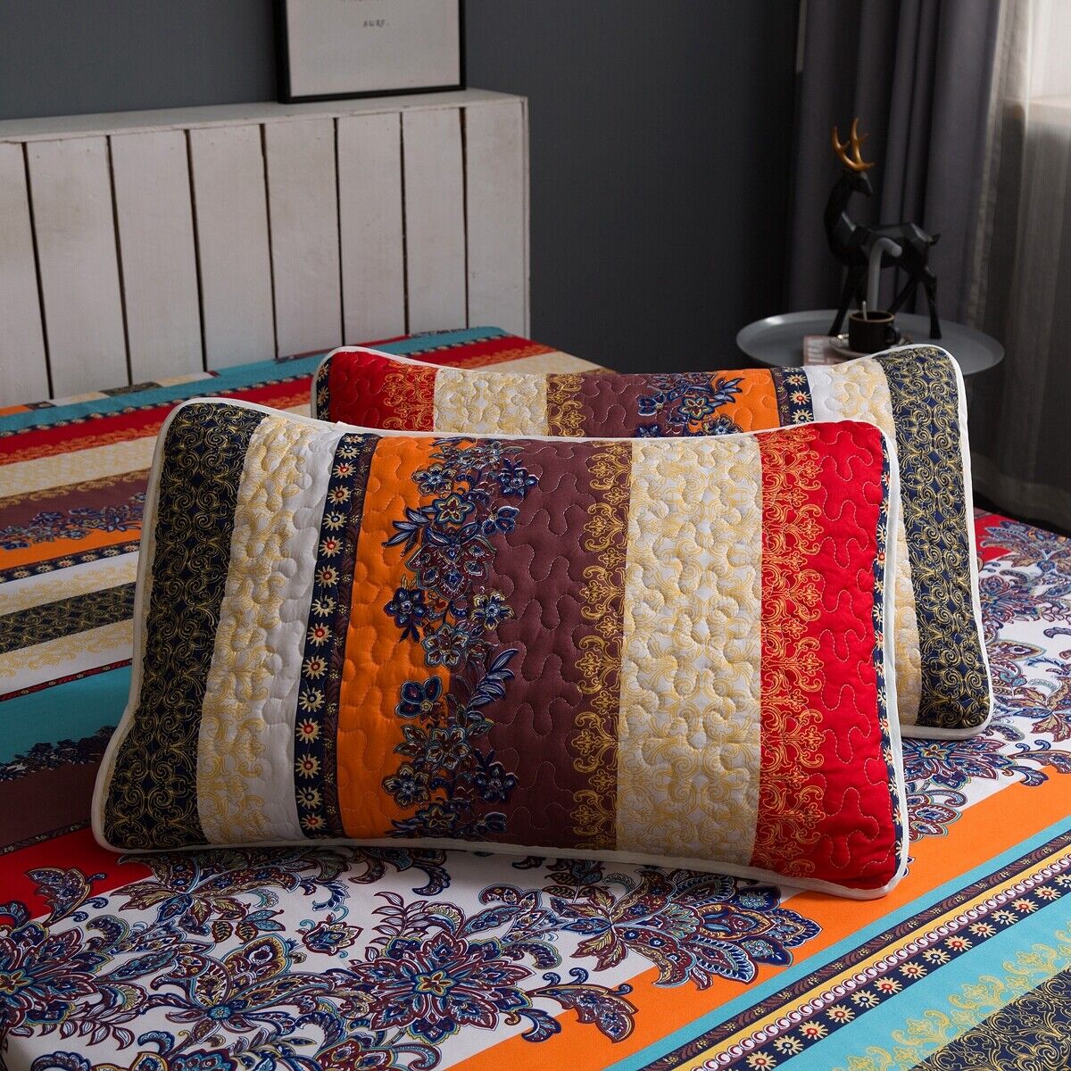 Rusty Boho floral Chic 3 Pc Bedspread & Pillow Cover Set