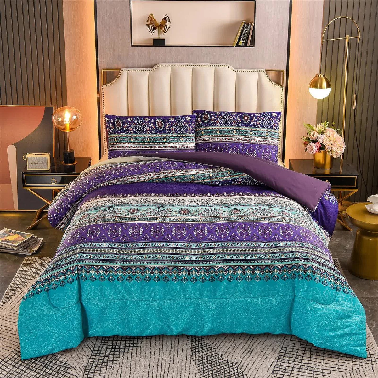 Boho Glow Teal Bedding – 3‑Piece Comforter Set for Relaxed Spaces