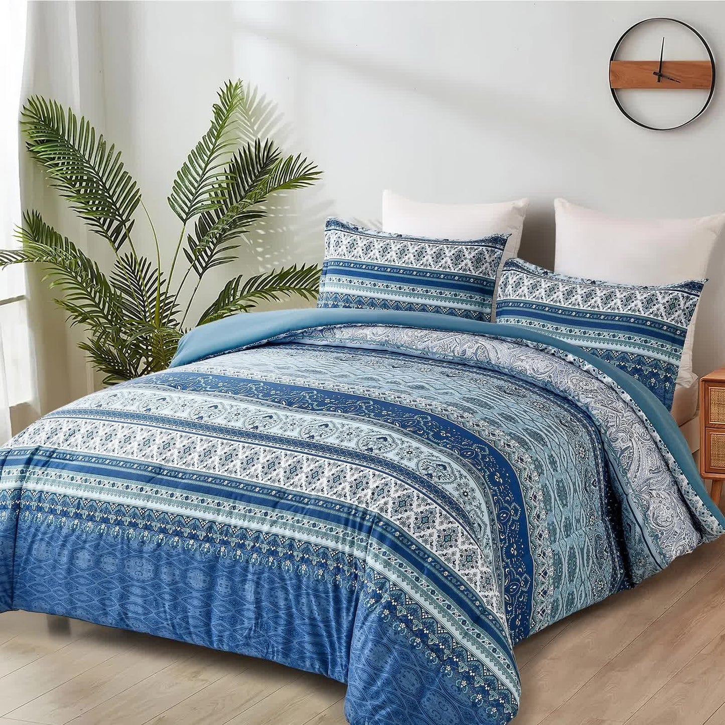 Boho Vibes blue Bedding Set – 3‑Piece Comforter & Pillow Covers