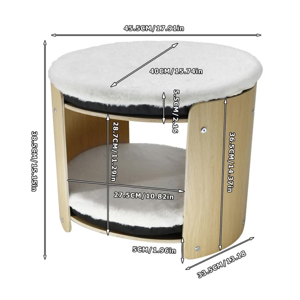 Natural Wood Cat Bunk Bed with Cushioned Two Tiers for Stylish Pet Comfort