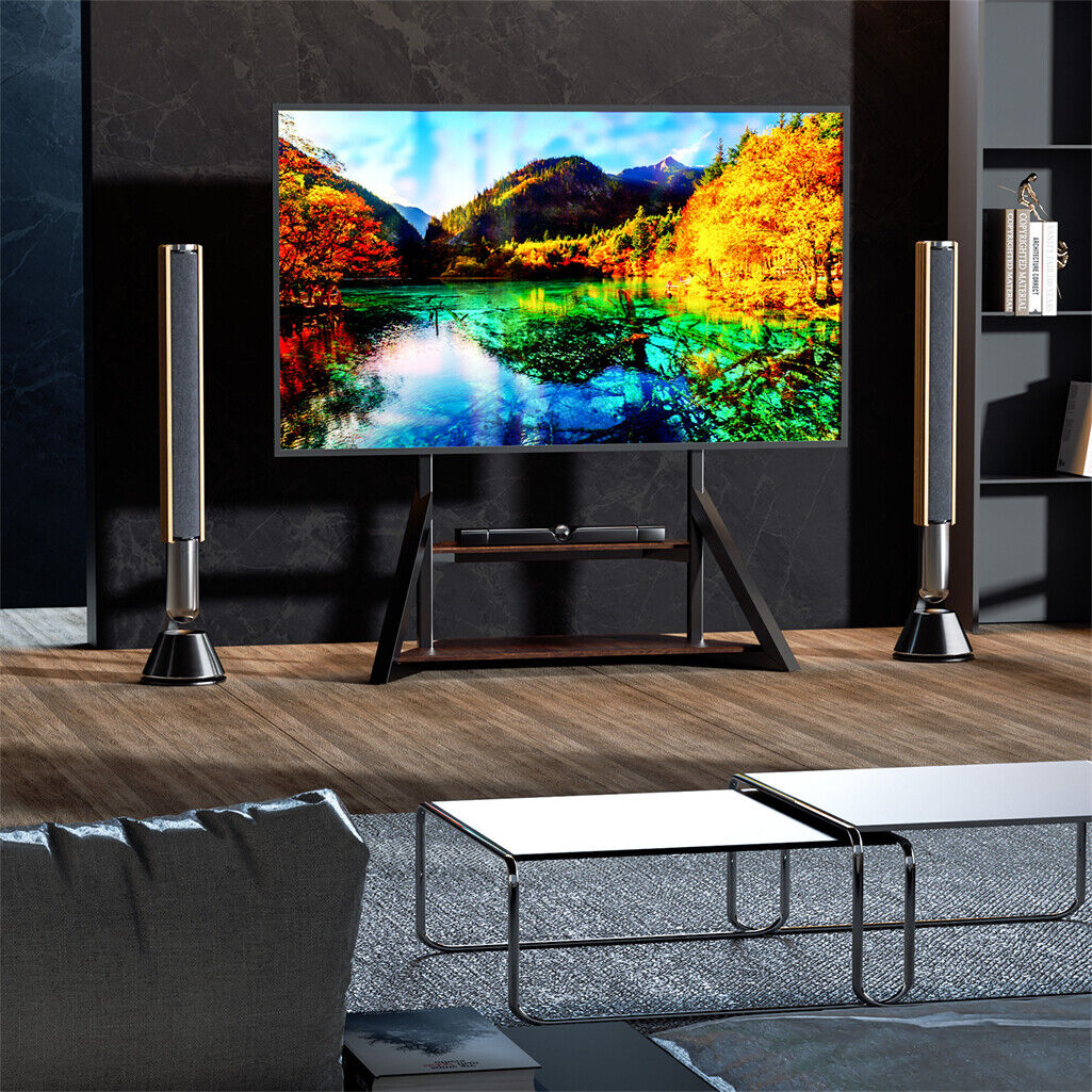 Reinforced Metal 40-100" Tv Floor Stand 2 Tier Shelf Tv Mount Adjustable Height