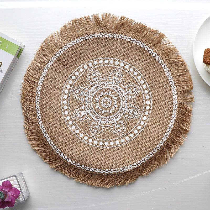 Bohemian Round Woven Placemats | Set of 5 with Fringe Design