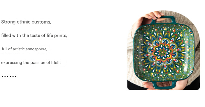 Green Gullicent 9-Inch Bohemian Ceramic Double-Handled Square Plate