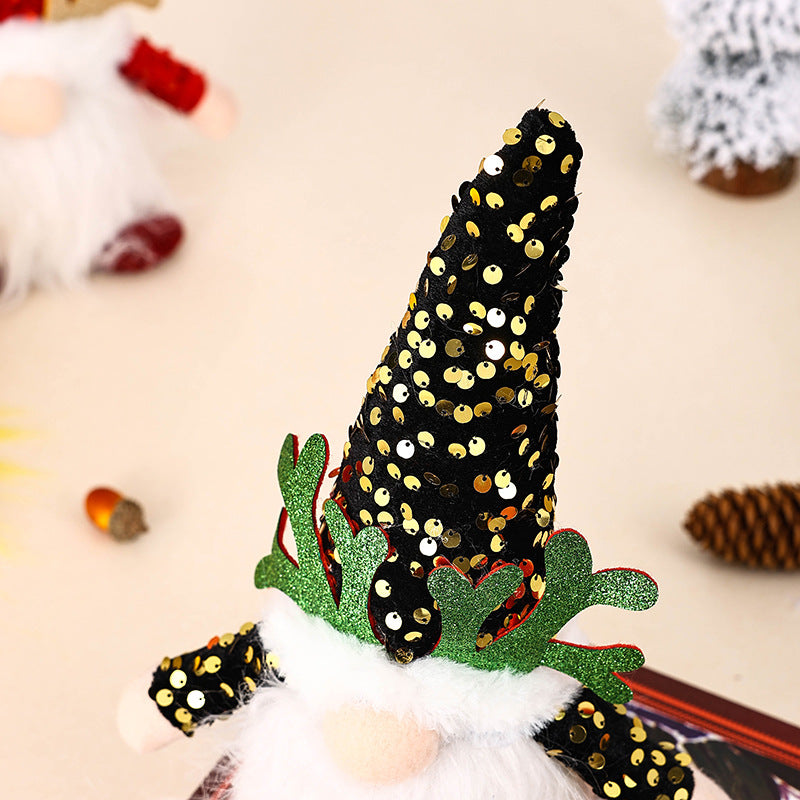 Light-Up Christmas Gnome Plush Doll with Sequin Hat & Antlers - Festive LED Tabletop Decoration(pink)