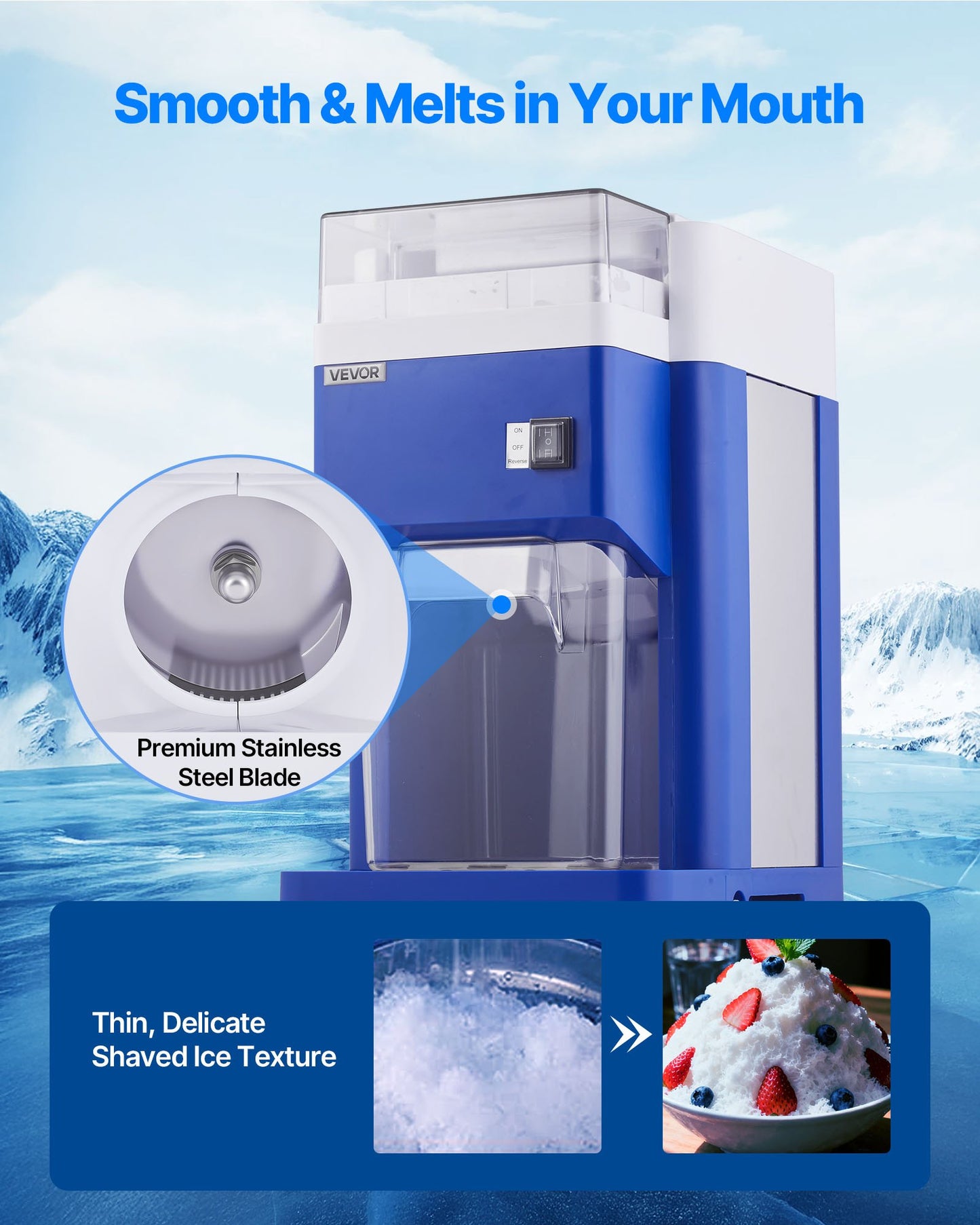 Commercial Ice Shaver Machine, 1.91QT /1.8L Large Electric Snow Cone Machine