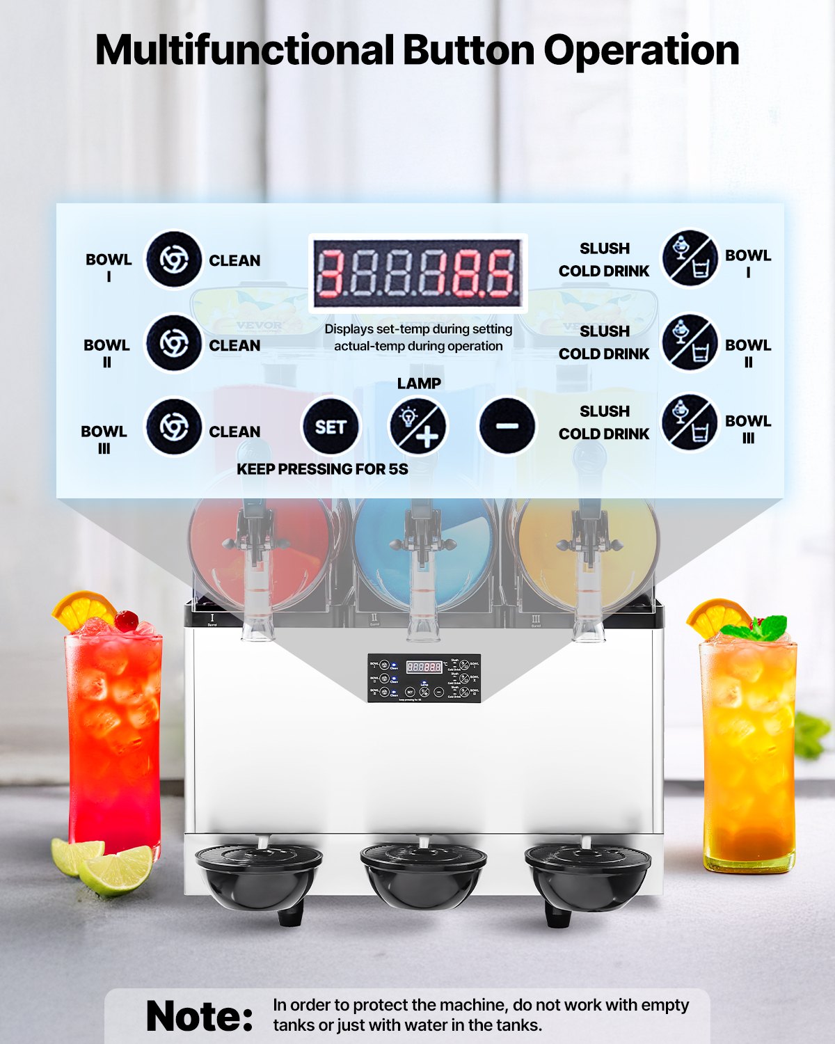 Commercial Frozen Drink Maker, 15Lx3 Triple Tank Slushy Machine, 180 Cups Stainless Steel Margarita Smoothie Frozen Drink Machine, Slushie Maker for Home Party Restaurants Cafe Bars