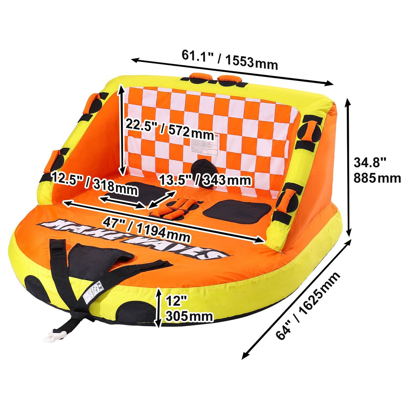 Towable Tube for Boating, 1-2 Riders Inflatable Towable Tubes with Deck Seats and Backrest, 340 lbs Water Sport Tube for Boat to Pull, Full Nylon Cover, EVA Grab Handles and Speed Safety Valve