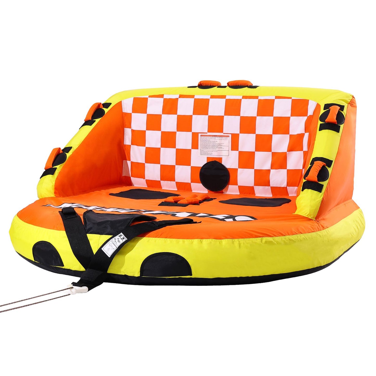 Towable Tube for Boating, 1-2 Riders Inflatable Towable Tubes with Deck Seats and Backrest, 340 lbs Water Sport Tube for Boat to Pull, Full Nylon Cover, EVA Grab Handles and Speed Safety Valve