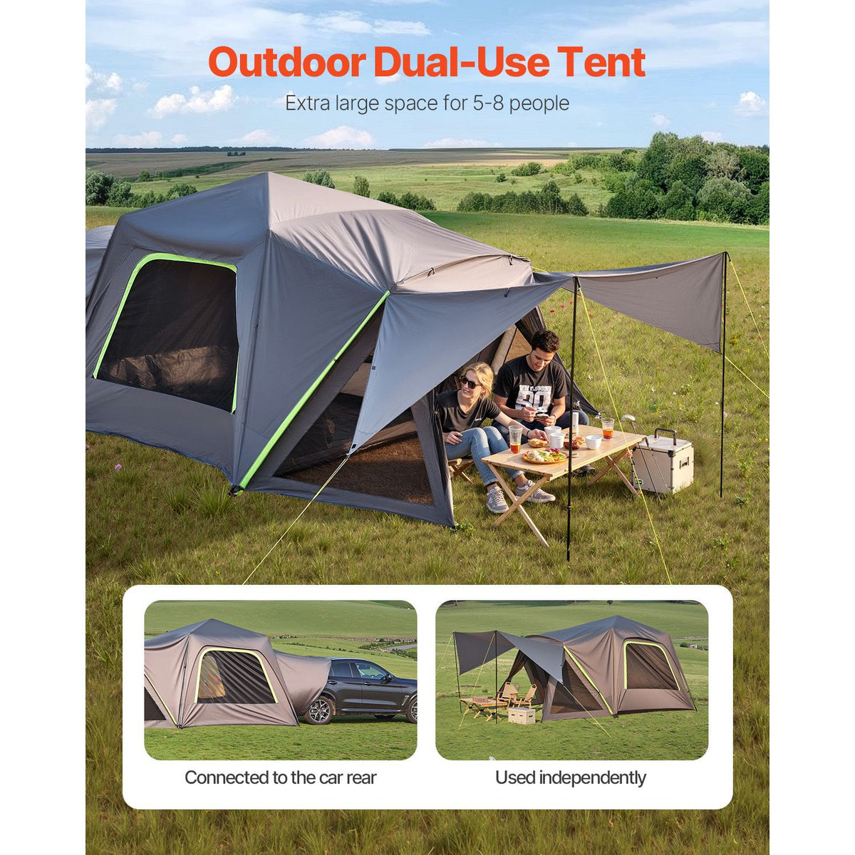 SUV Tent for Camping, 10FT L x 10FT W, Waterproof PU2000mm Spacious Double Layer Design for 5-8 Person, SUV Camping Tent with Shade Awning and Mesh Windows, Includes Rainfly and Storage Bag