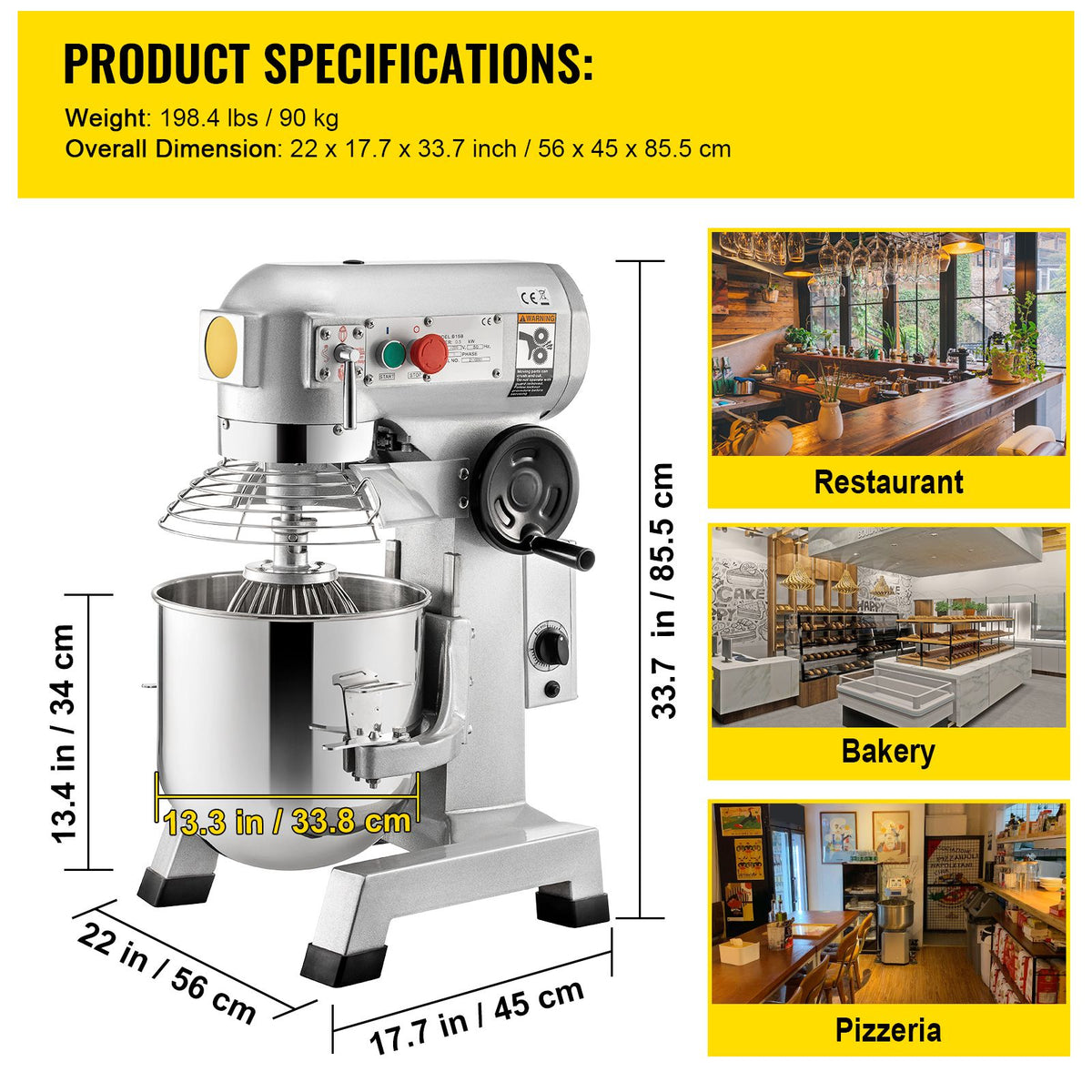 Commercial Food Mixer 30Qt, Food Mixer Commercial with Timing Function, 1100W Stainless Steel Bowl Heavy Duty Electric Commercial Mixer with 3 Speeds Adjustable 108/199/382 RPM, Dough Hook Whisk