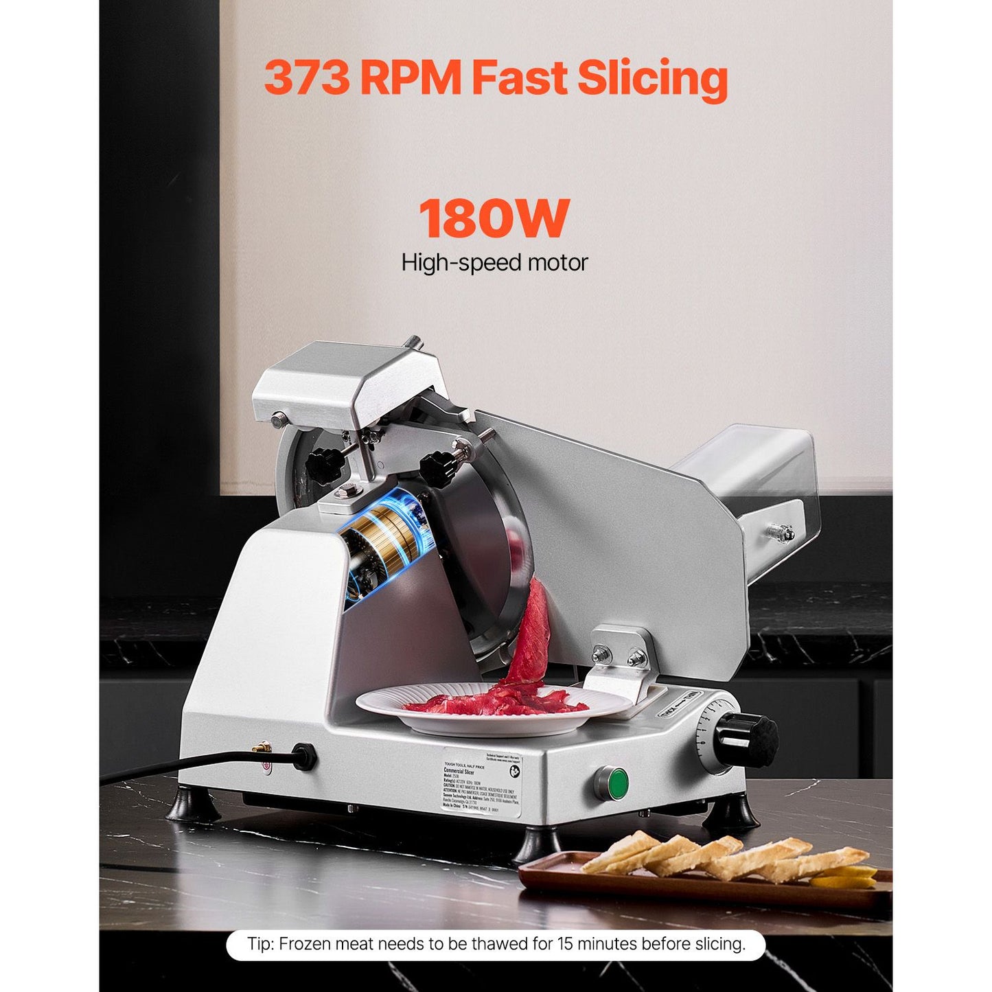 Fleischschneider 180W 250 mm Elektrische Aufschnittmaschine für Fleisch, Brot und Käse