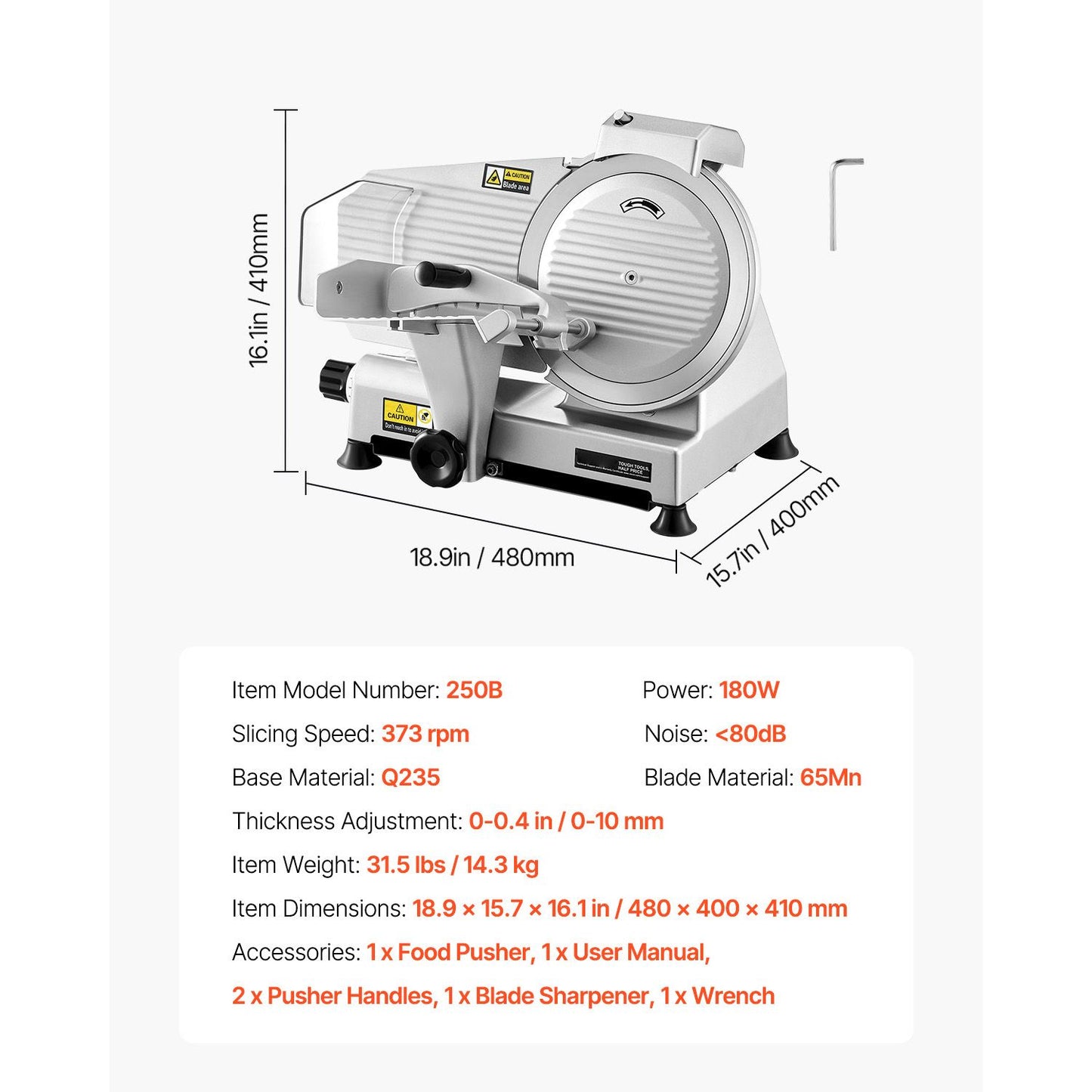 Fleischschneider 180W 250 mm Elektrische Aufschnittmaschine für Fleisch, Brot und Käse