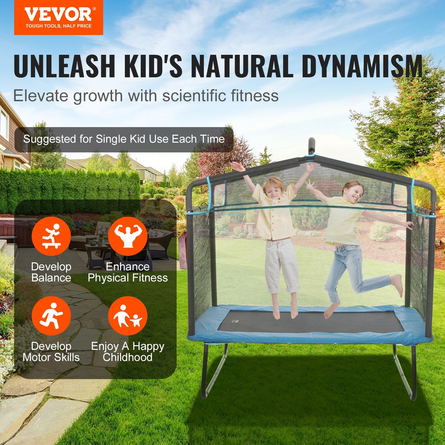 6FT Trampoline for Kids, 72" Indoor/Outdoor Toddlers Trampoline, Mini Baby Trampoline with Safety Enclosure Net, Gymnastics Bar, Hammock, Recreational Trampoline Birthday Gift for 3+ Years Kids