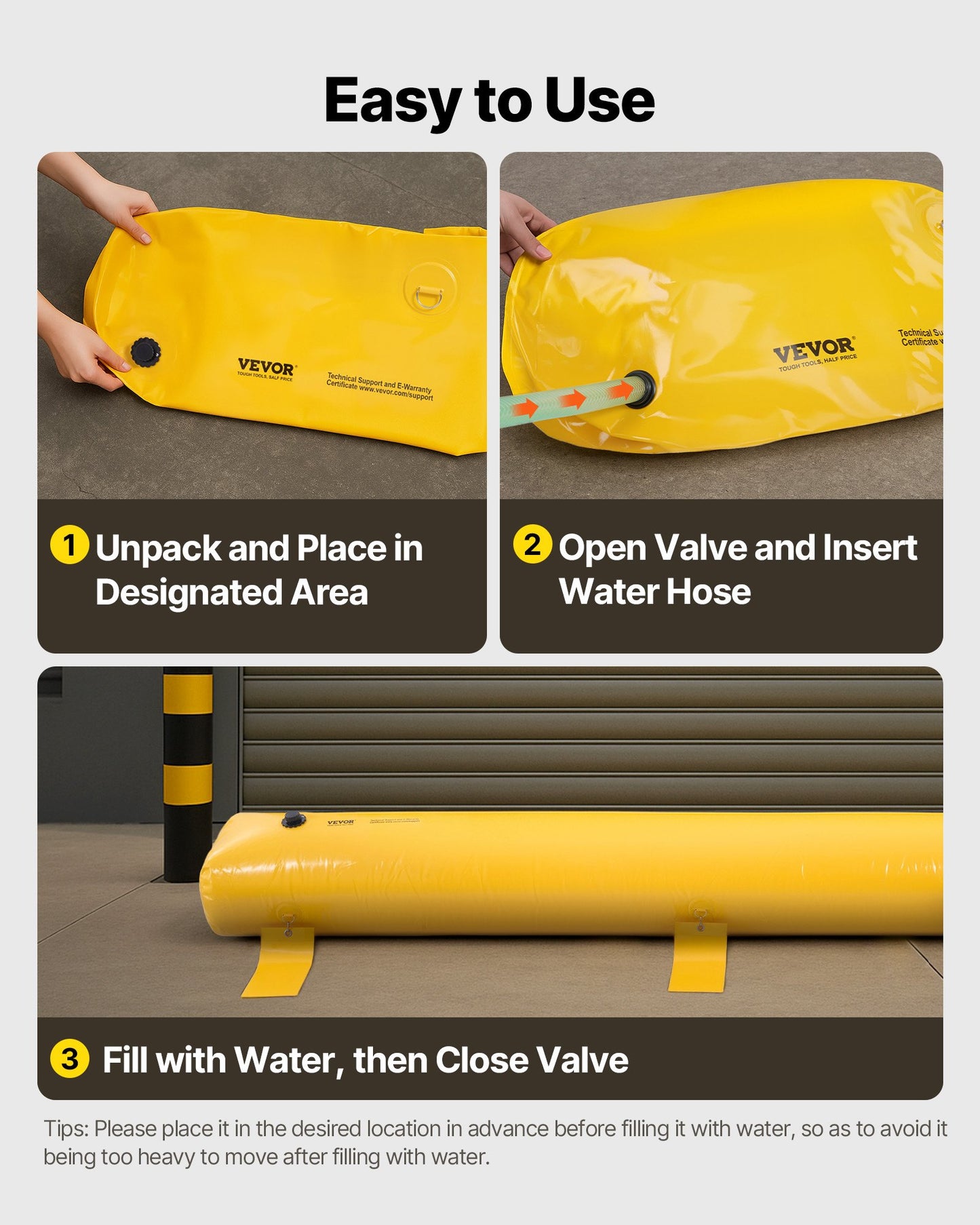 Flood Barrier Hydro Barrier 12' Length x 12" Height for Water Diversion