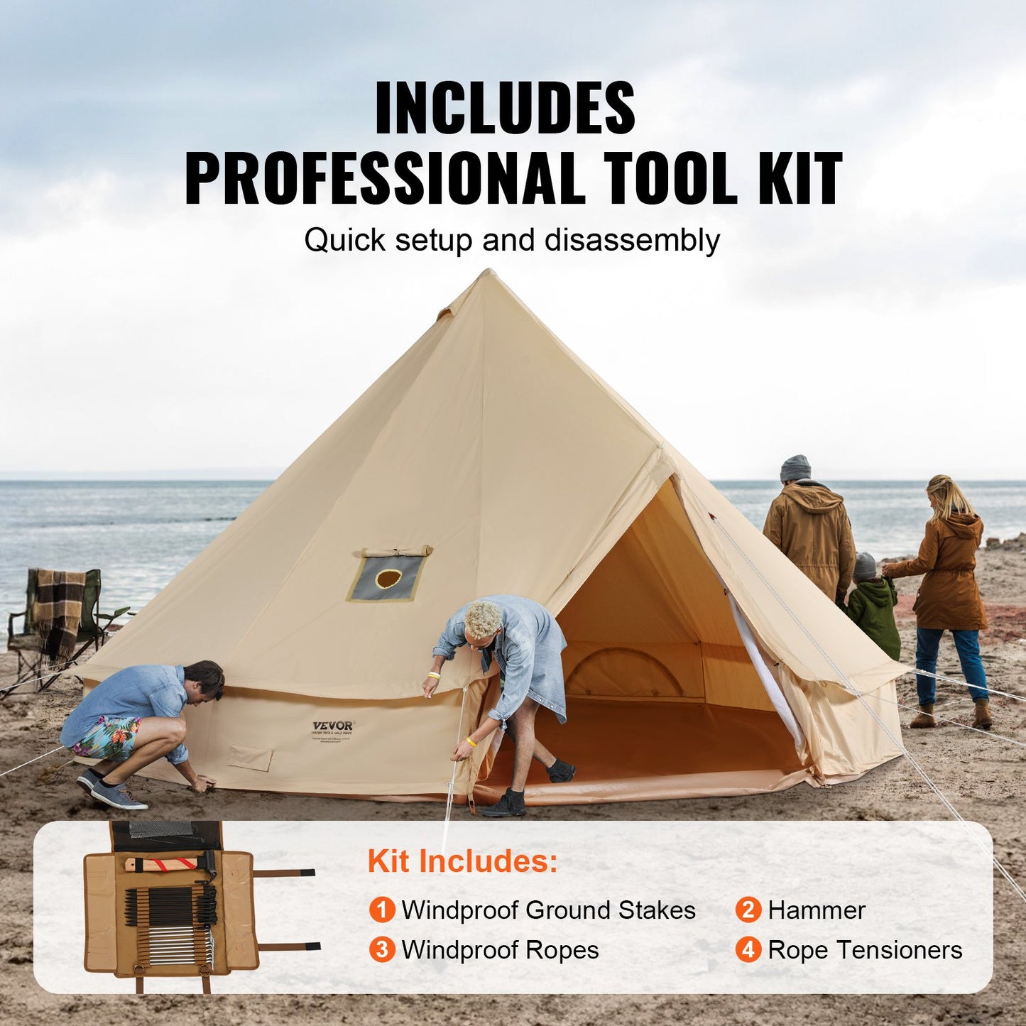 Canvas Bell Tent 3m/9.8ft 4-Season Canvas Tent for Camping with Stove Jack