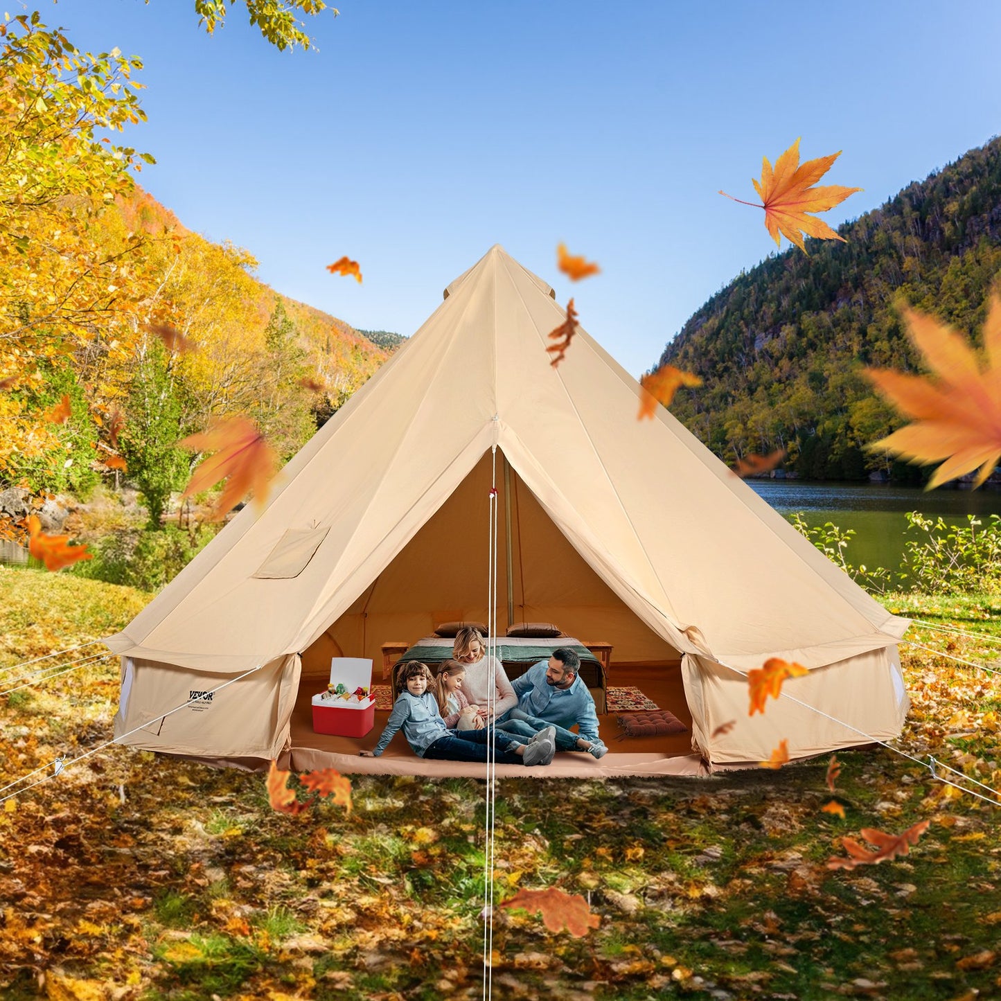 Canvas Bell Tent 4m/13.12ft 4-Season Camping Yurt Tent with Stove Jack