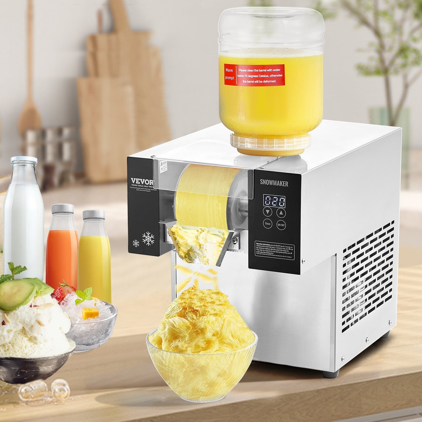Commercial Snowflake Ice Machine, 375LBS/24H Snowflake Ice Maker, Stainless Steel Ice Shaver Machine, Electric Snow Cone Maker, Air Cooling System for Rapid Heat Dissipation, for Bakery, Cafe
