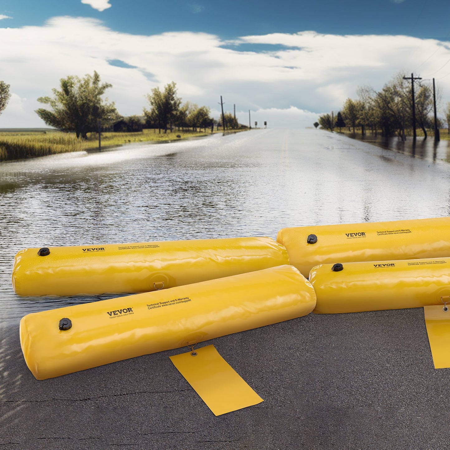 Flood Barriers, Sandbag Alternative Flood Bags 4 Pack, Flood Barrier for Home, Water Barriers for Flooding, Doorway, Driveway(4FTx6in)