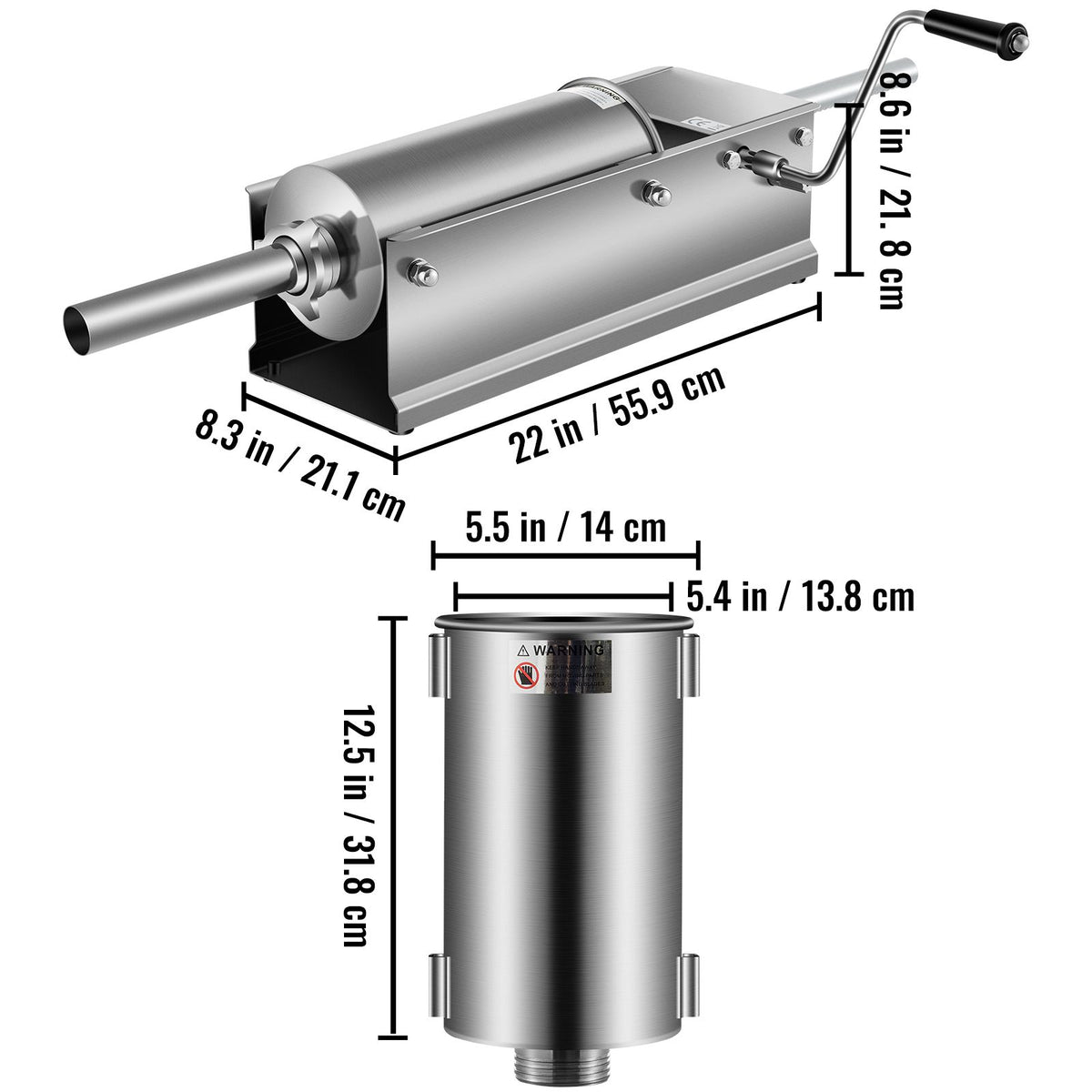 Manual Sausage Stuffer, 5 L / 11 LBS Horizontal Sausage Machine, Dual-Speed Meat Stuffer, Made of Food-Grade 304 Stainless Steel, Includes 5 Stuffing Tubes, for Home Kitchen Restaurant Commercia