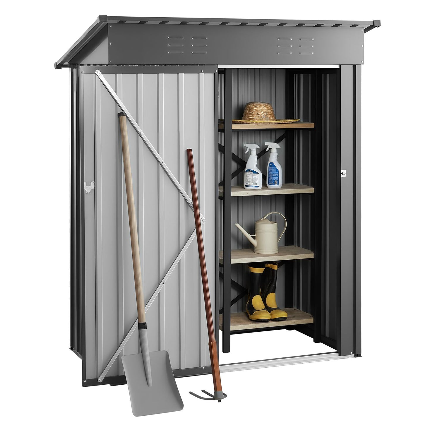 1533 x 876 x 1815 mm Metallgerätehaus, Geräteschuppen mit abschließbarer Tür & 2 Lüftungsschlitzen, Pultdach Metall-Gartenschuppen, Werkzeugschuppen für Garten, Terrasse